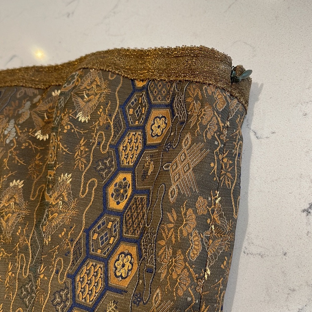 RALPH LAUREN 100% Silk & Gold Crane Tapestry Sleeveless Dress 10 - Picture 5 of 11
